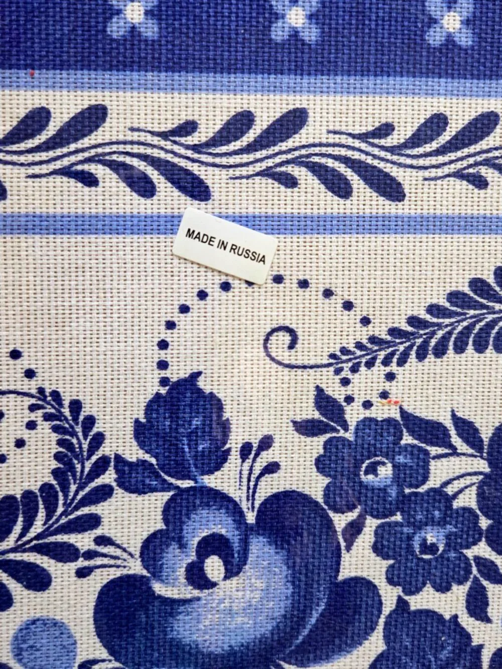 Russian 3pc Textile set Apron Mitt and an Potholder Blue Gzhel Floral Design